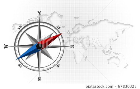 Compass on world map with white background Compass on world map with white background 67830325