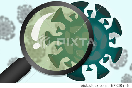 Corona virus seen with a magnifying glass Corona virus seen with a magnifying glass 67830536