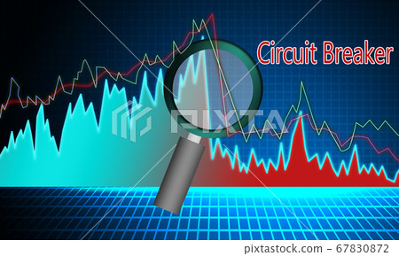 Stock markets down chart with circuit breaker text 67830872