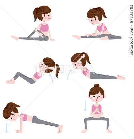 Illustration set of stretching and strength training 67833783