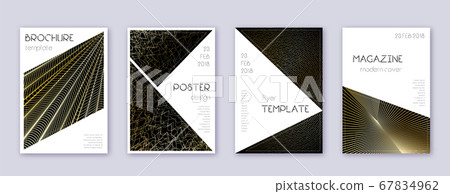 Triangle brochure design template set. Gold abstra 67834962