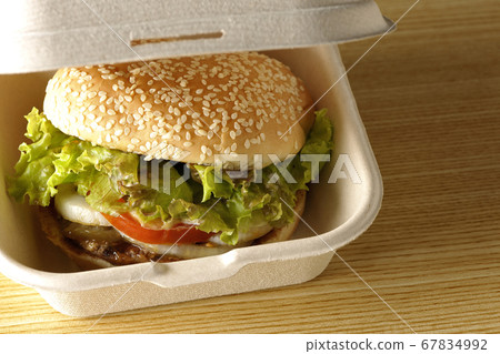Teriyaki burger in a hamburger box 67834992