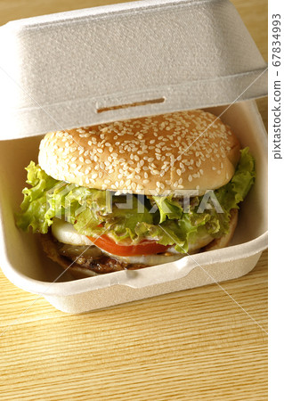 Teriyaki burger in a hamburger box 67834993
