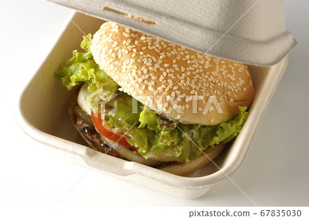 Teriyaki burger in a box for hamburgers (white background) 67835030