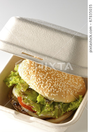Teriyaki burger in a box for hamburgers (white background) 67835035
