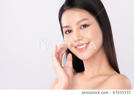 Beautiful Young asian Woman with Clean Fresh Skin, on white background, Face care, Facial treatment, 67835535