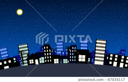 Simple and anime-like vector background illustration in the city Night edition Night view Super telephoto lens ver