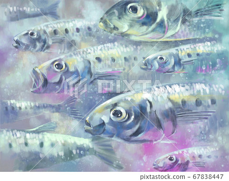Illustration of a flock of colorful sardines 67838447