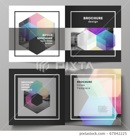 Vector layout of two covers templates with abstract shapes and colors for square design bifold brochure, flyer, magazine, cover design, book design, brochure cover. 67842225