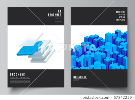 Vector layout of A4 cover mockups templates for brochure, flyer layout, booklet, cover design, book design. 3d render vector composition with dynamic realistic geometric blue shapes in motion. Vector layout of A4 cover mockups templates for brochure, flyer layout, booklet, cover design, book design. 3d render vector composition with dynamic realistic geometric blue shapes in motion. 67842239