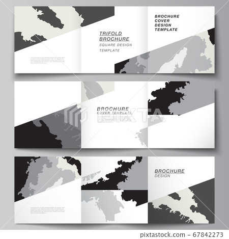 Vector layout of square covers design templates for trifold brochure, flyer, magazine, cover design, book design, brochure cover. Landscape background decoration, halftone pattern grunge texture. 67842273