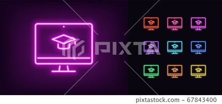 Neon online education icon. Glowing neon webinar Neon online education icon. Glowing neon webinar 67843400