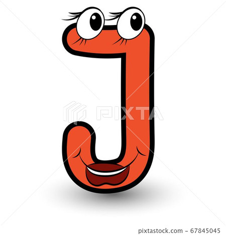 Funny hand drawn cartoon styled font colorful letter J with smiling face vector alphabet illustration isolated on white 67845045