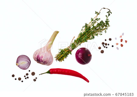 Top view of variety of spice isolated on white Top view of variety of spice isolated on white 67845183