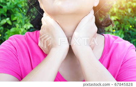 Women with chronic sore throat sickness from colds 67845828