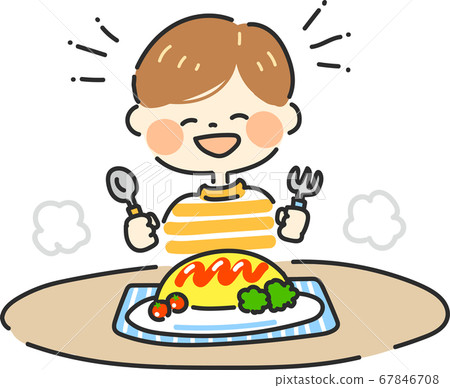 孩子吃煎蛋捲飯 67846708