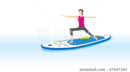 Woman doing yoga on stand up paddle board Woman doing yoga on stand up paddle board 67847384