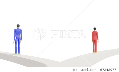 Men and women at the crossroads of life. A scene in which one chooses each path and thinks about divorce and future life. The background is transparent. 67848977