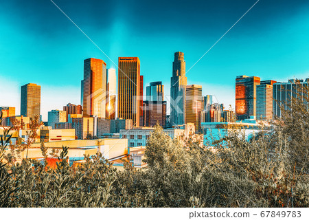 View of the Downtown of LA in the evening, before View of the Downtown of LA in the evening, before 67849783