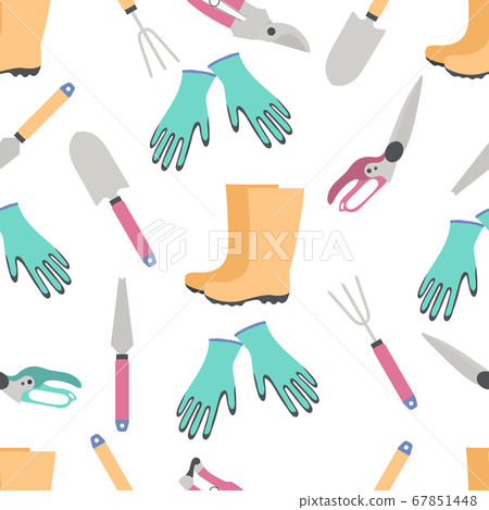 Vector seamless pattern Gardening tools Equipment - Stock Illustration ...
