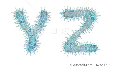 Set of letters made of virus isolated on white background. Capital letter Y, Z. 3d rendering. Covid font 67851500