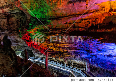 Illuminated walking path inside Huanglong Yellow 67852143
