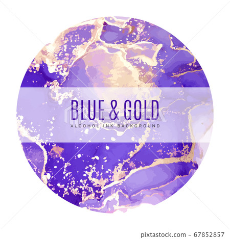 Round poster, wet ink background, blue, gold  67852857