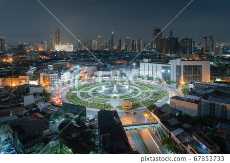 Wongwian Yai roundabout. Aerial view of highway 67853733