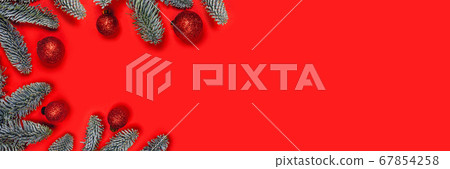 Christmas background with red balls on fir 67854258