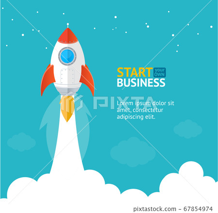 Rocket Ship Startup Concept Banner Flat Design... - Stock Illustration ...