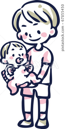 一個男孩抱著一個嬰兒 一個男孩抱著一個嬰兒 67855450