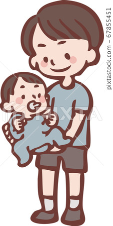 一個男孩抱著一個嬰兒 一個男孩抱著一個嬰兒 67855451