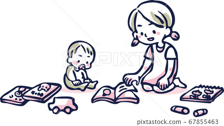 Baby and girl playing together 67855463