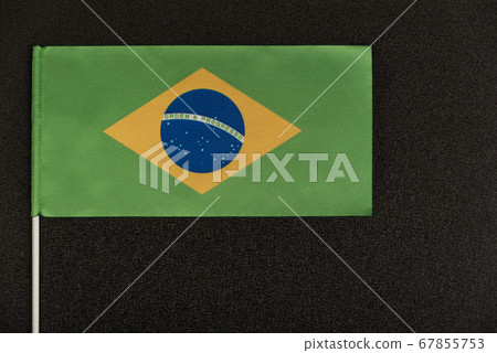 Flag of Brazil on black background. Ordem e Flag of Brazil on black background. Ordem e 67855753