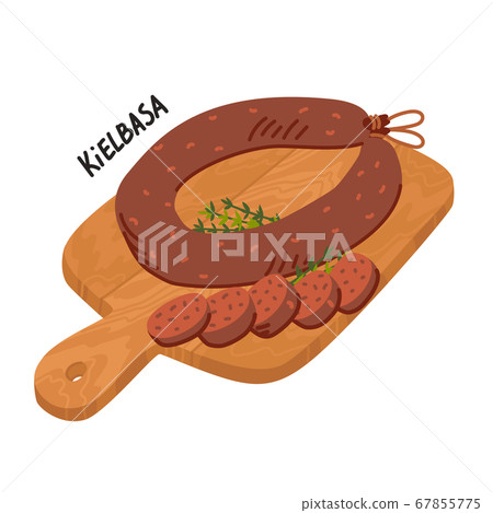 Kielbasa sausage. Meat delicatessen on white 67855775