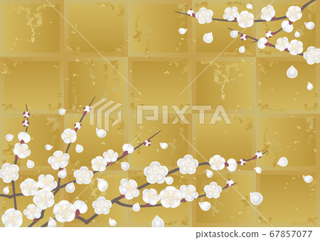 Decorative background-white plum and gold leaf 67857077