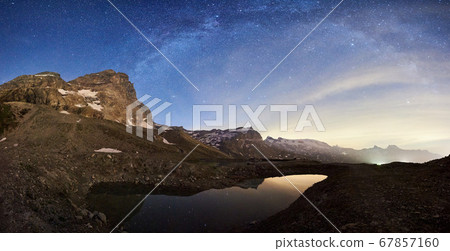 Panoramic scenery with night mountains. Panoramic scenery with night mountains. 67857160