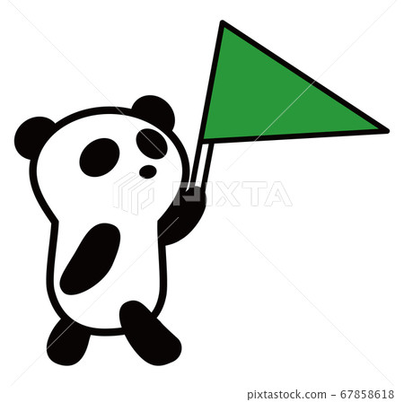 Panda character walking flag green - Stock Illustration [67858618] - PIXTA