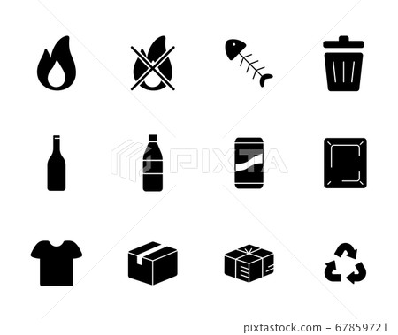 Set of icons for separating garbage / Burning / Not burning / Recycling / Garbage Set of icons for separating garbage / Burning / Not burning / Recycling / Garbage 67859721