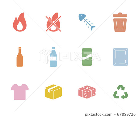 Set of icons for separating garbage / Burning / Not burning / Recycling / Garbage Set of icons for separating garbage / Burning / Not burning / Recycling / Garbage 67859726