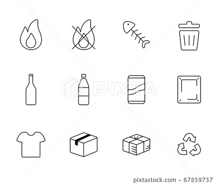 一套用於分離垃圾/燃燒/不燃燒/回收/垃圾的圖標 67859737