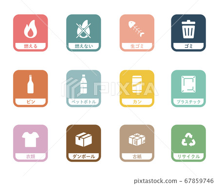 Set of icons for separating garbage / Burning / Not burning / Recycling / Garbage 67859746