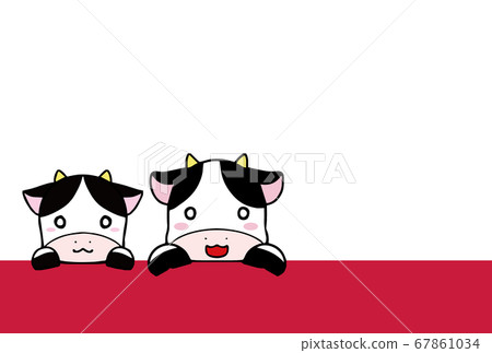 明信片大小的材料,排列著兩頭母牛 明信片大小的材料,排列著兩頭母牛 67861034