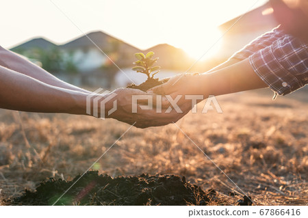 Environment earth day in hands, two people holding 67866416