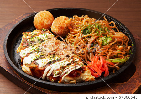 Okonomiyaki, yakisoba, takoyaki set Okonomiyaki, yakisoba, takoyaki set 67866545