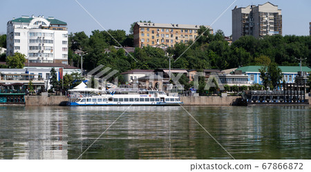 Rostov-on-Don, Russia - July 01, 2020 : Ships on the Don river, view from the left bank  67866872
