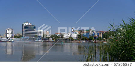 Rostov-on-Don, Russia - July 01, 2020 : Ships on the Don river, view from the left bank  67866887