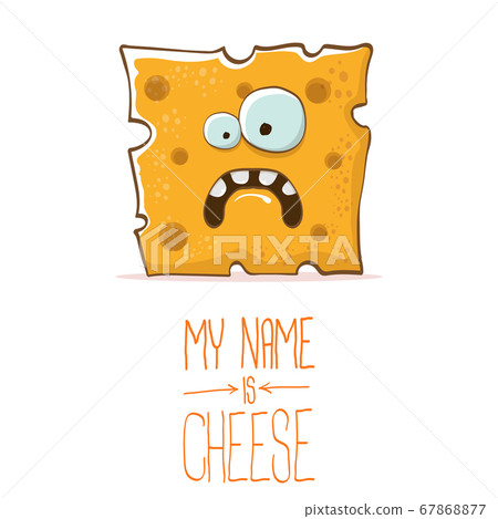 vector funny cartoon cute orange cheese character isolated on white background. My name is cheese. food funky character 67868877