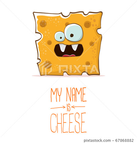 vector funny cartoon cute orange cheese character isolated on white background. My name is cheese. food funky character 67868882