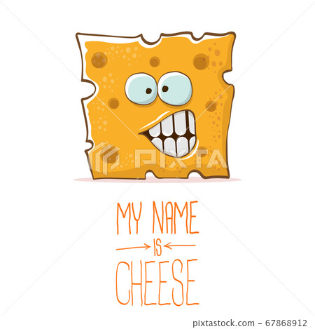 vector funny cartoon cute orange cheese character isolated on white background. My name is cheese. food funky character 67868912